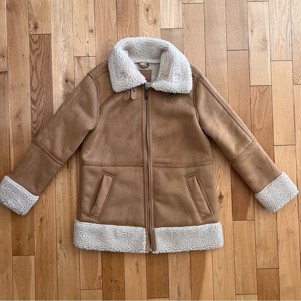 Bearpaw Womens Faux‎ Suede Sherpa Shearling Fleece Lined Tan Jacket Size Medium